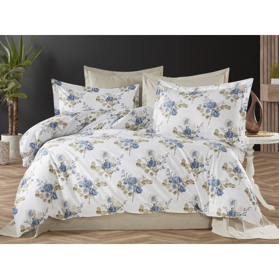 Lenjerie de pat Blue Cornflower din bumbac fabricată cu atenție la detalii în atelierul propriu.